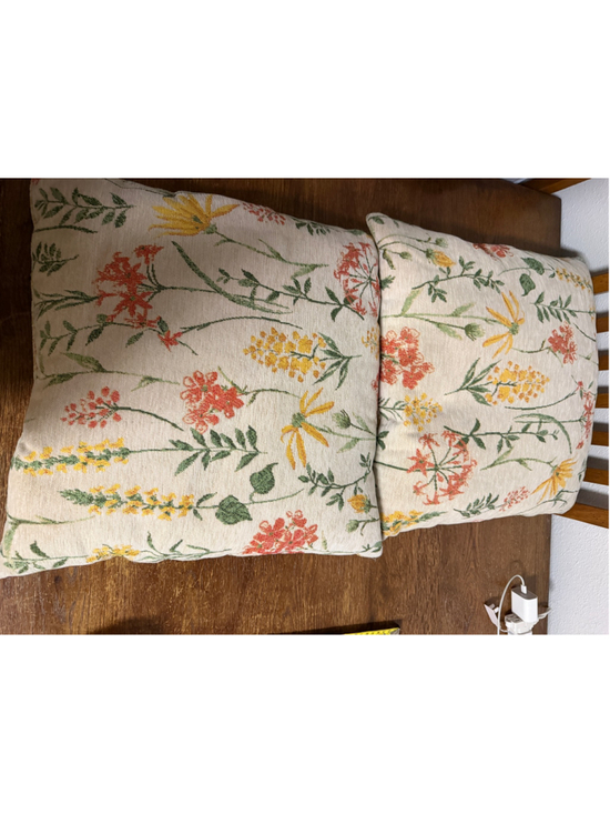 Unbranded Other - Pair of 18x18 Floral Botanical Chenille Tapestry Throw Pillows Reversible Yellow